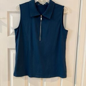 Ladies Size Medium 1/2 Zip ViVI Navy Sleeveless Zip-Up Blouse VIVILLI GUC